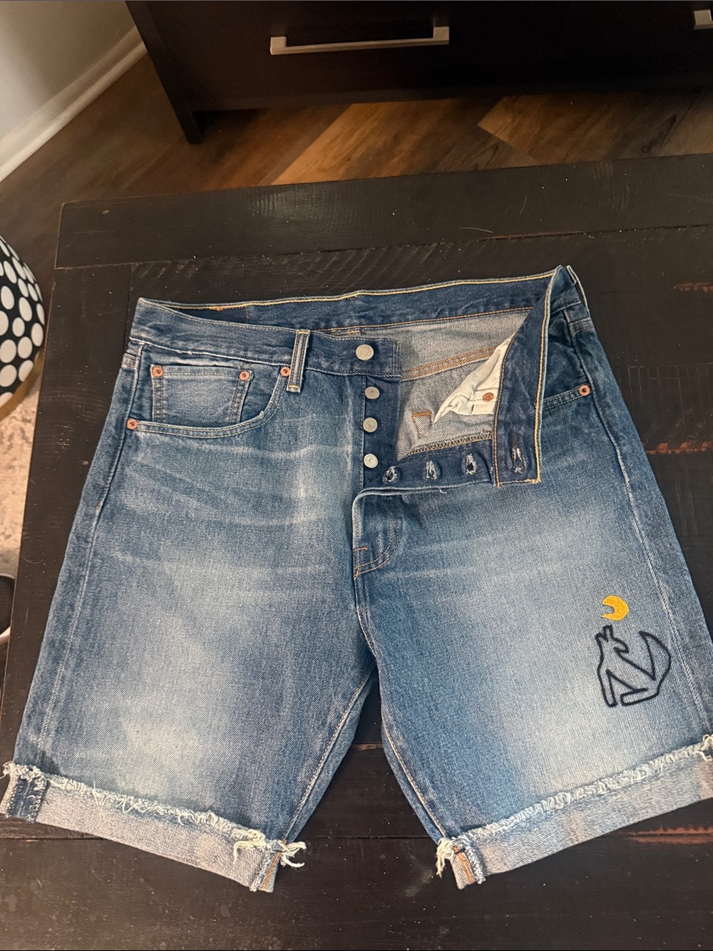 Levi's Light Blue Frayed Hem Denim Shorts